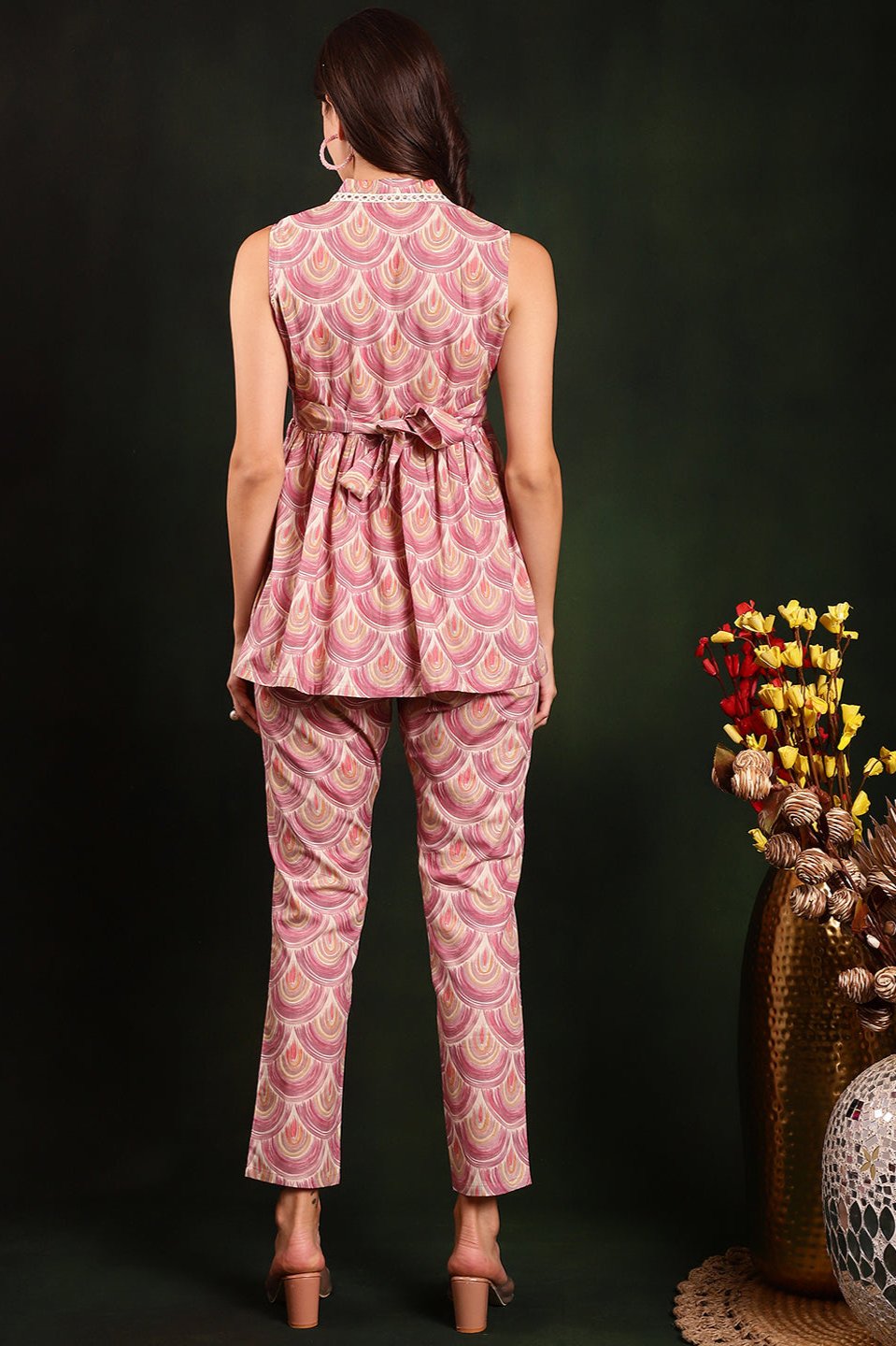 Printed Pure Cotton Mauve color Top With Trousers Co-Ords