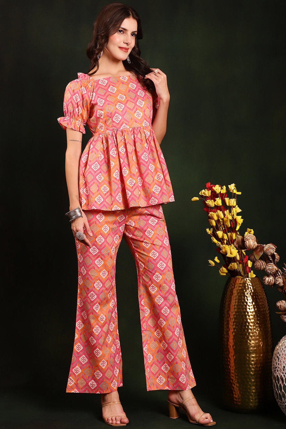 Pink Color Floral Printed Cotton Co-Ord Set