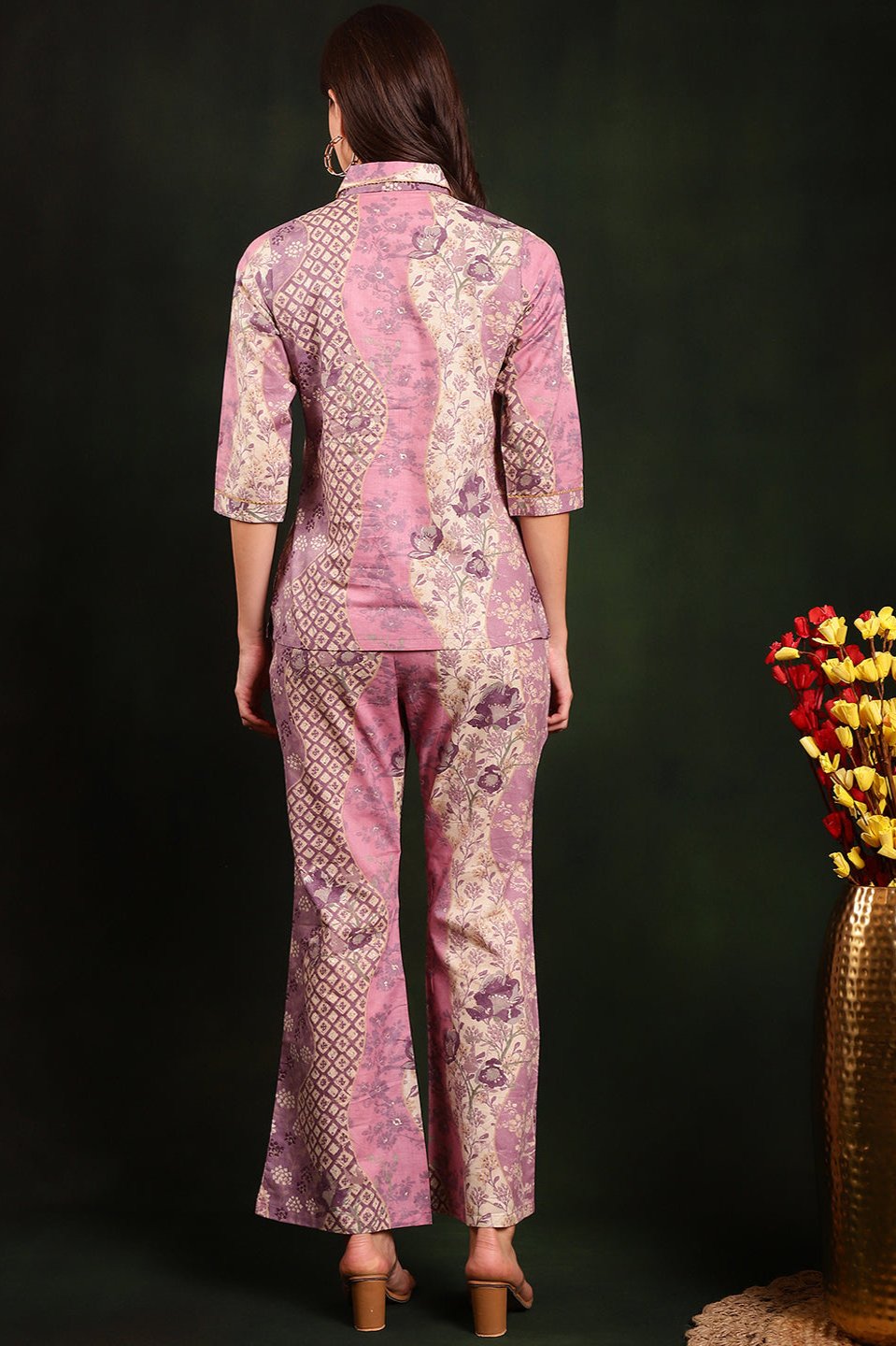 Mauve Color Printed Pure Cotton Tunic & Trousers Co-Ords Set