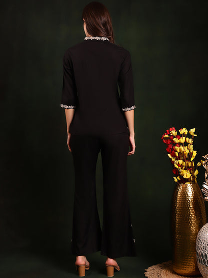 Black Color Embroidered Viscose Rayon Co-ord Set