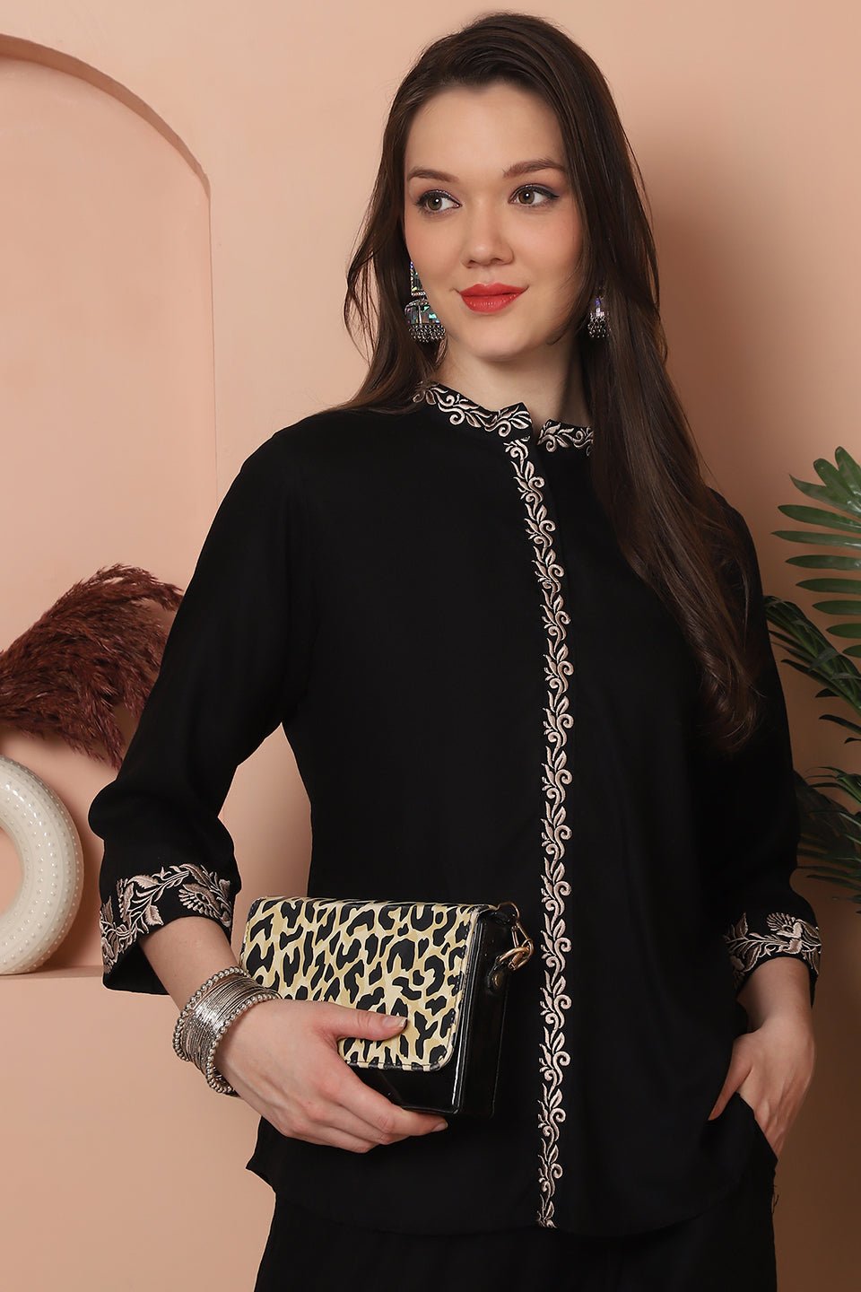 Black Color Embroidered Viscose Rayon Co-Ord Set