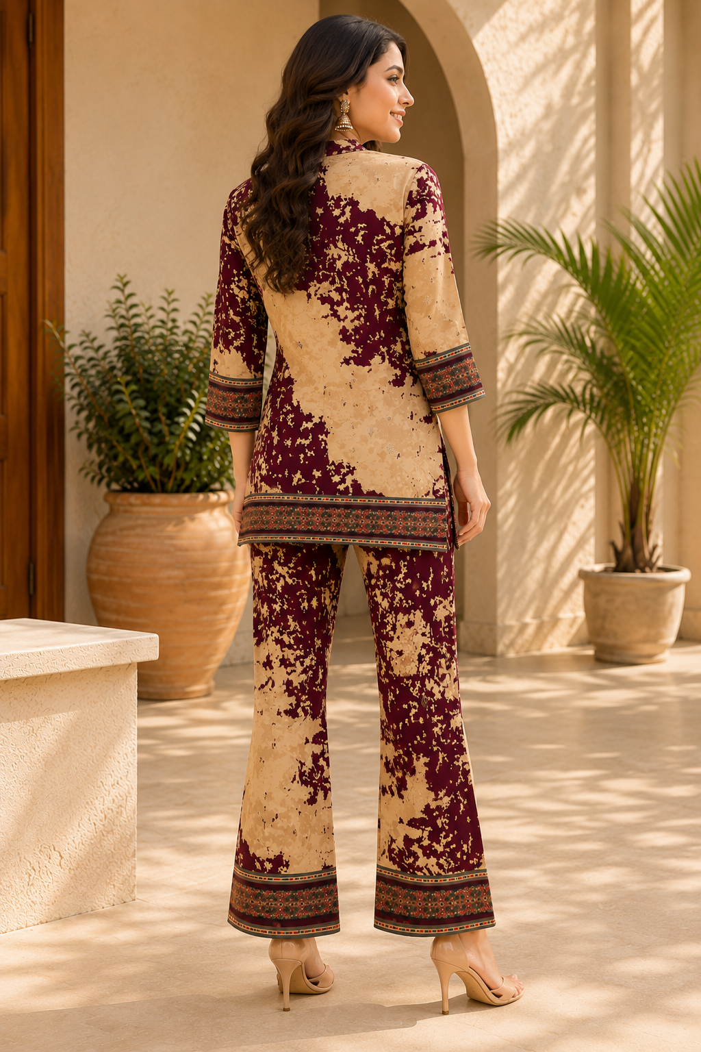 Purple Abstract Chanderi Silk Co-Ord Set Women 3/4th Sleeves