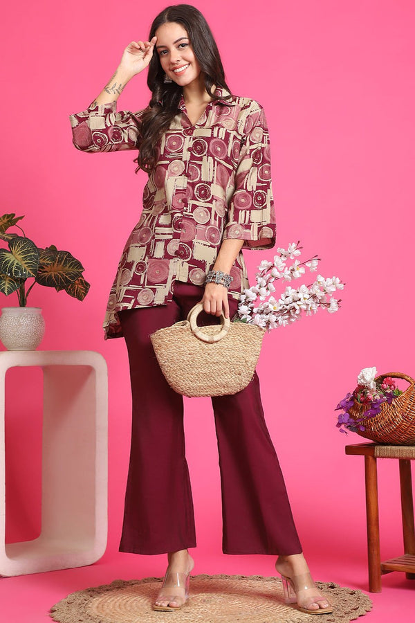 Purple Abstract Premium Chanderi Co-Ord Set for Women