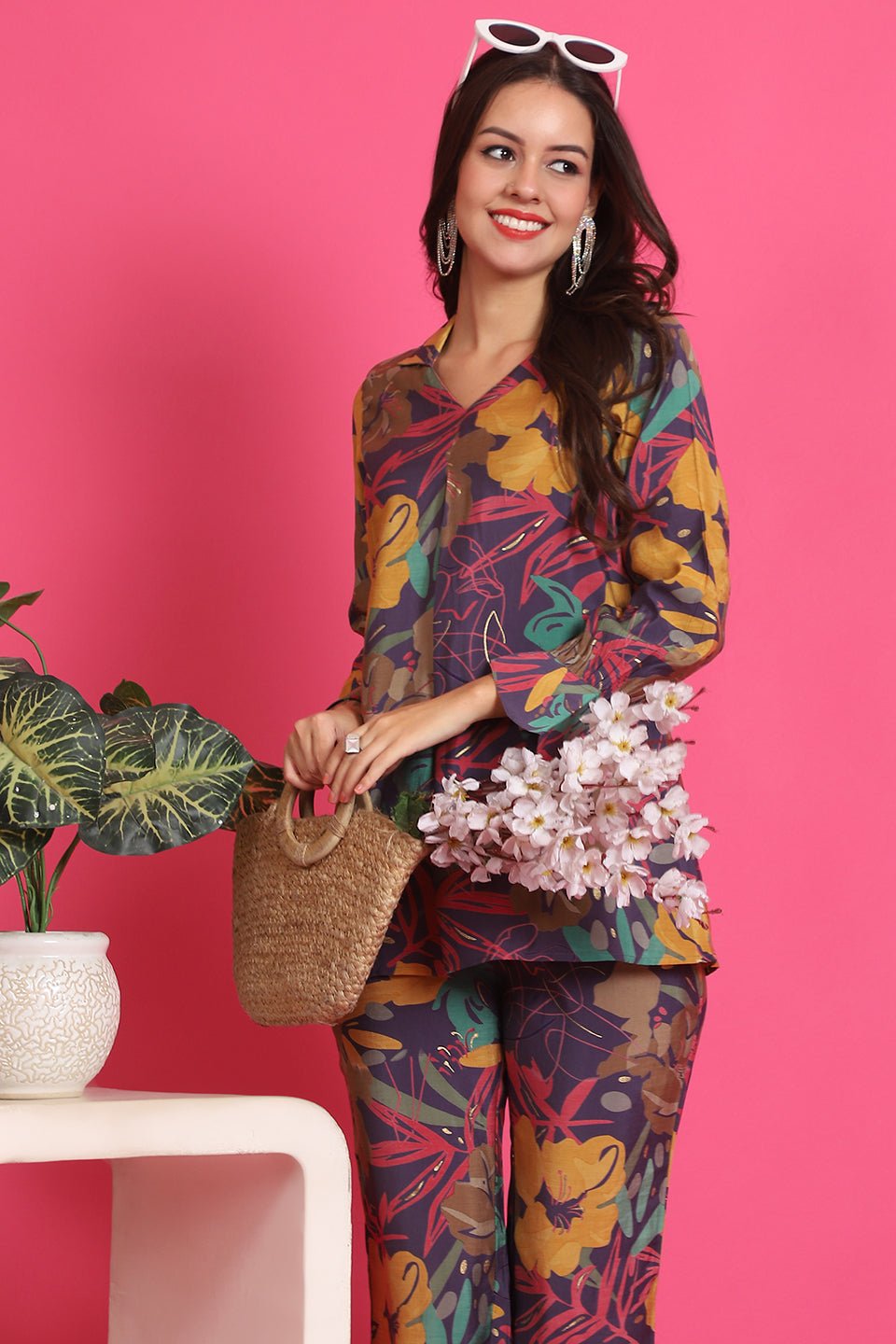 Purple Color Abstarct Printed Premuim Chanderi Co-ord Set