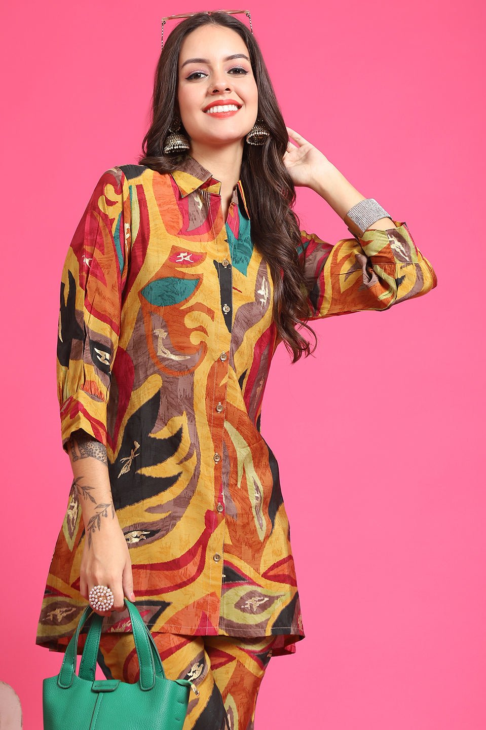 Yellow Color Abstract Printed Chanderi Premium Co-Ords