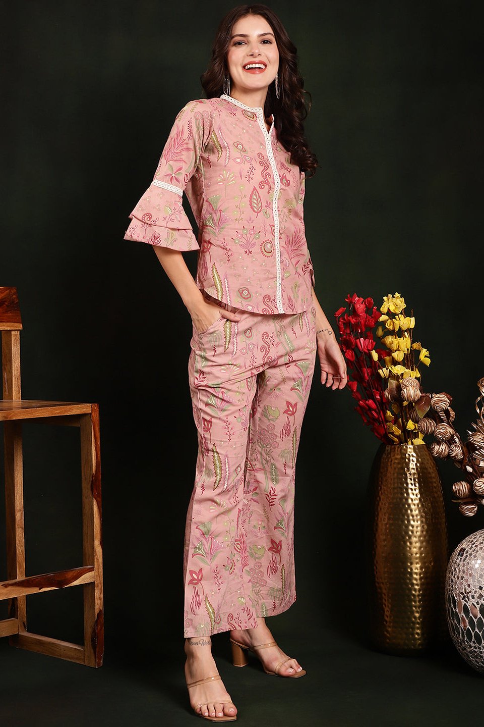 Pink Color Floral Printed Cotton Co-ord Set