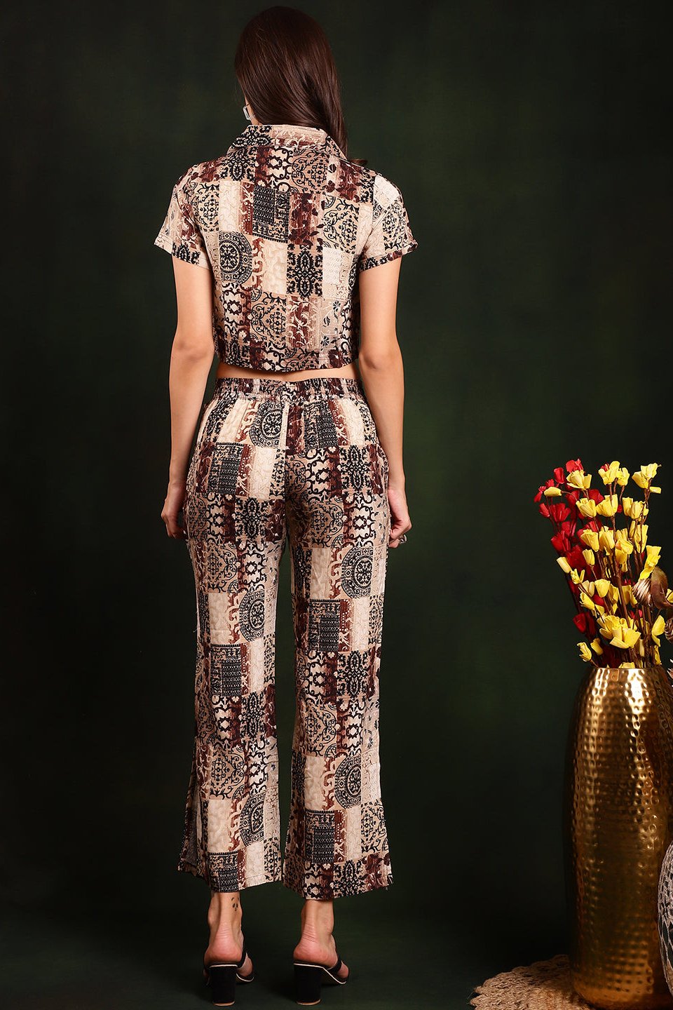 Brown Color Motif Printed Viscose Rayon Co-ord Set