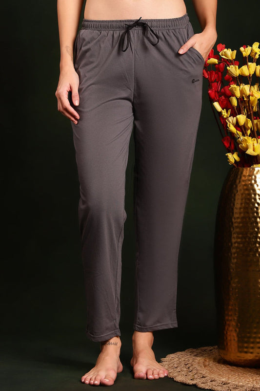 Grey Solid Printed Cotton Lounge Pants