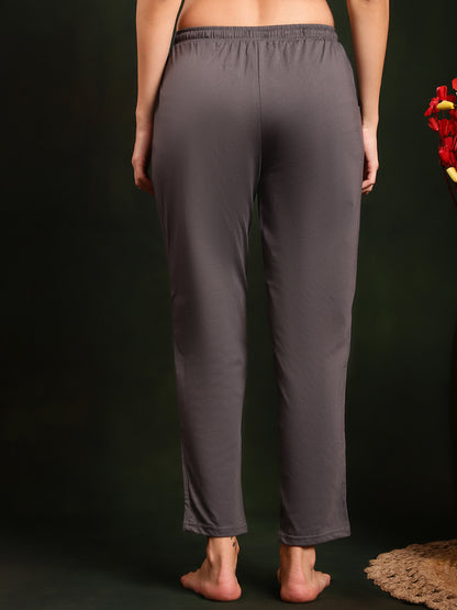 Grey Solid Printed Cotton Lounge Pants