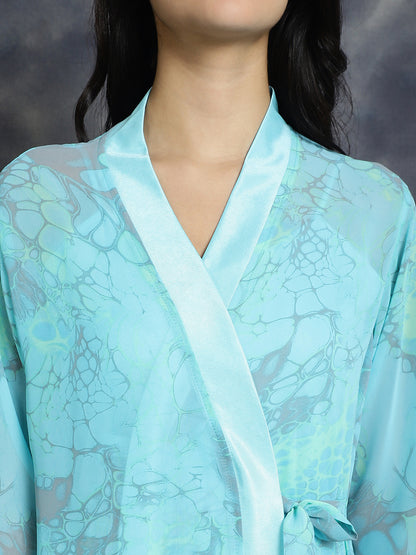 Blue color Abstract Printed Nightdress With Robe