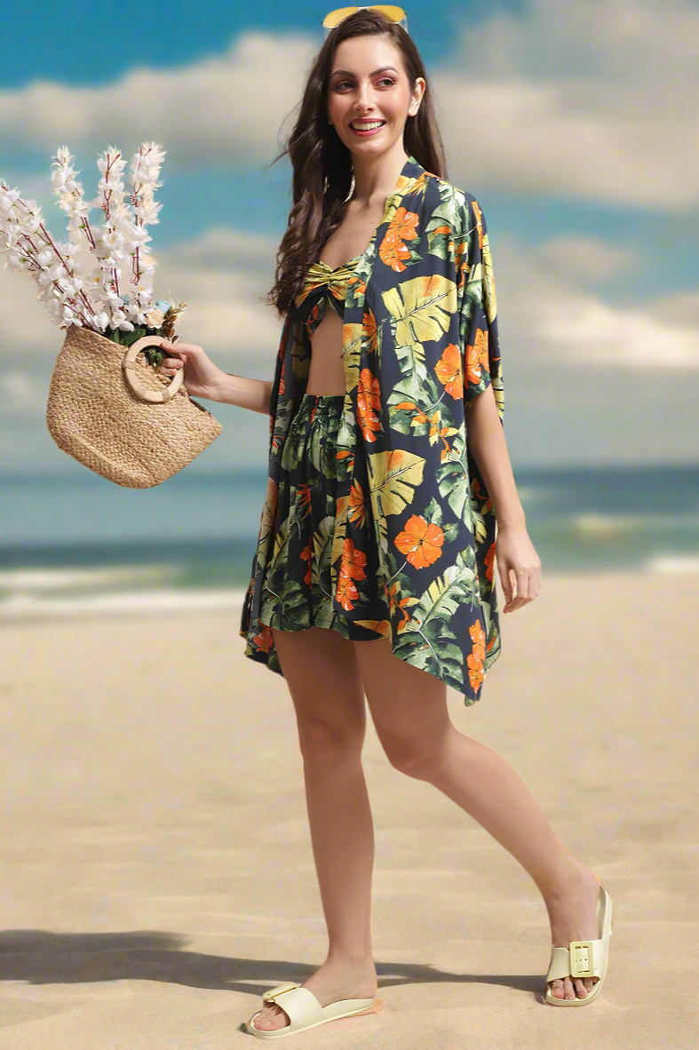 Beach Dress for Women – Navy Viscose Rayon 3-Piece Set