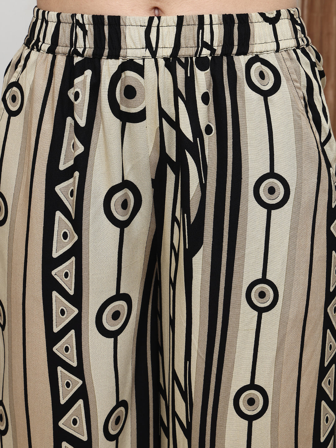 Cream Abstract Printed Viscose Rayon Lounge Pants for Women | Claura