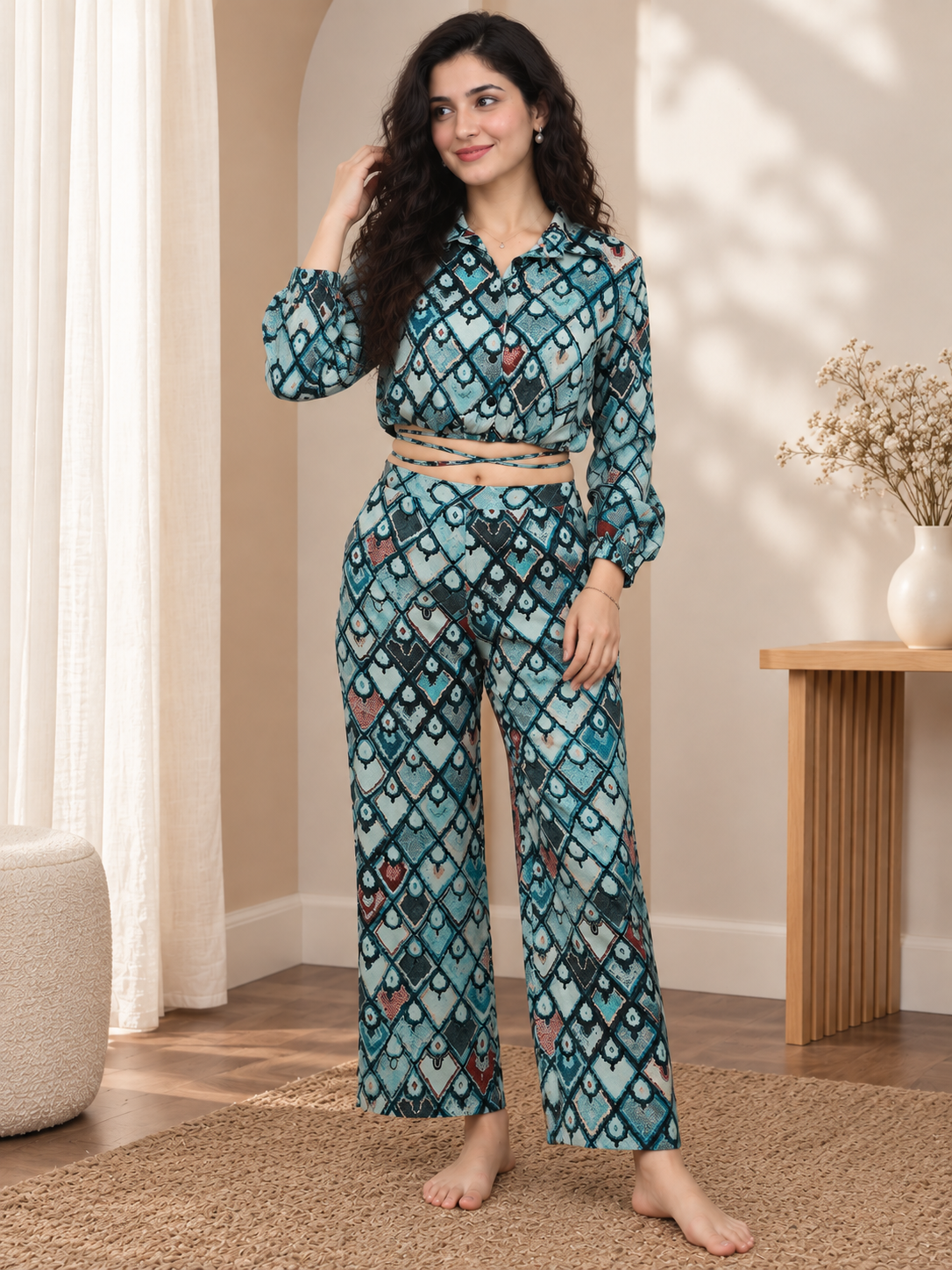 Green Abstract Print Co-Ord for Women | Claura