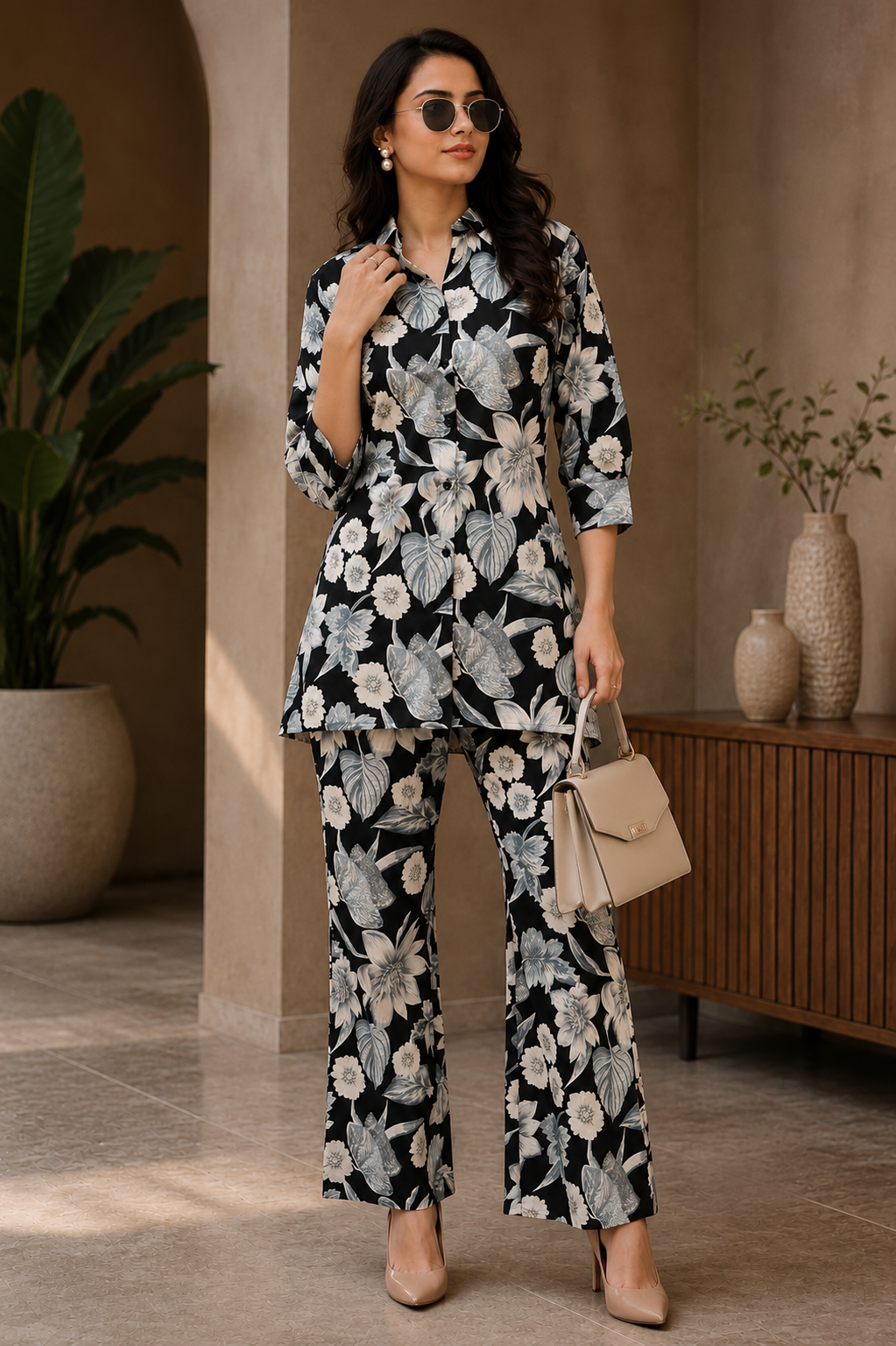Black Floral Cotton Co-Ord Set for Women | Claura