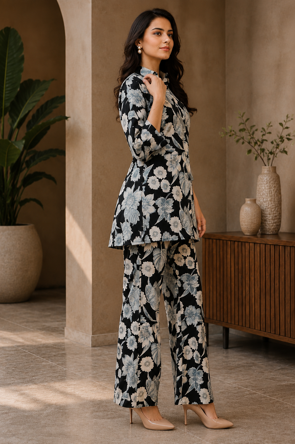 Black Floral Cotton Co-Ord Set for Women | Claura