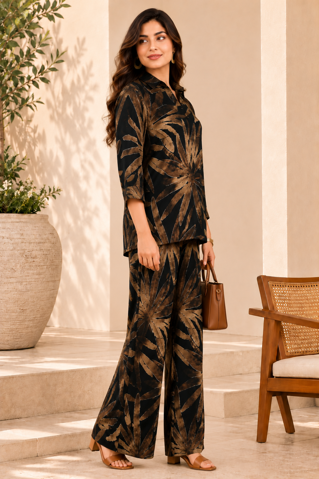 Black Floral Printed Chanderi Co-Ord Set For Women | Claura