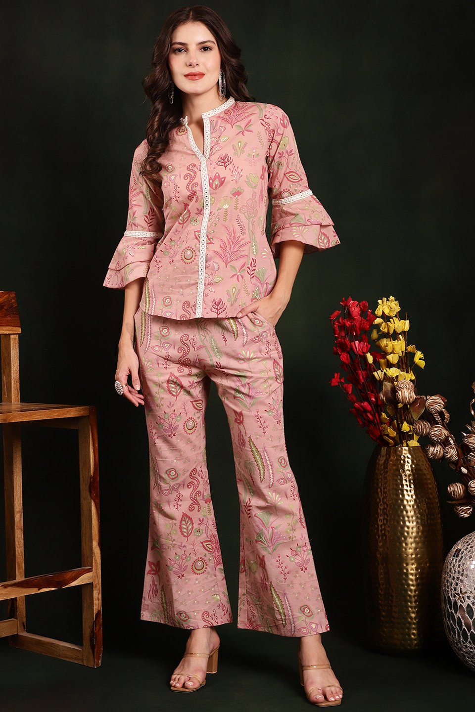 Pink Color Floral Printed Cotton Co-ord Set