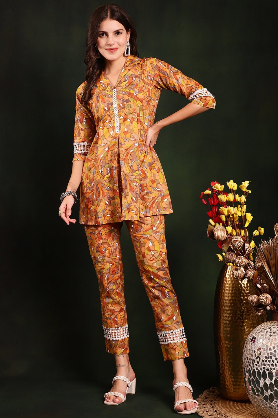 Yellow Colour Geometric Printed Cotton Co-ord Set