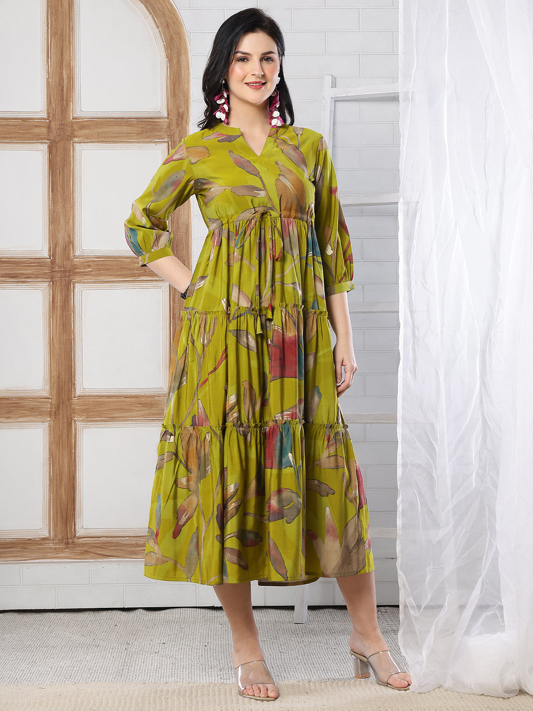slim fit dress slacks Women Solid Mustard Yellow Sleeveless Ruffled Fit & Flare Mini Dress main image 1