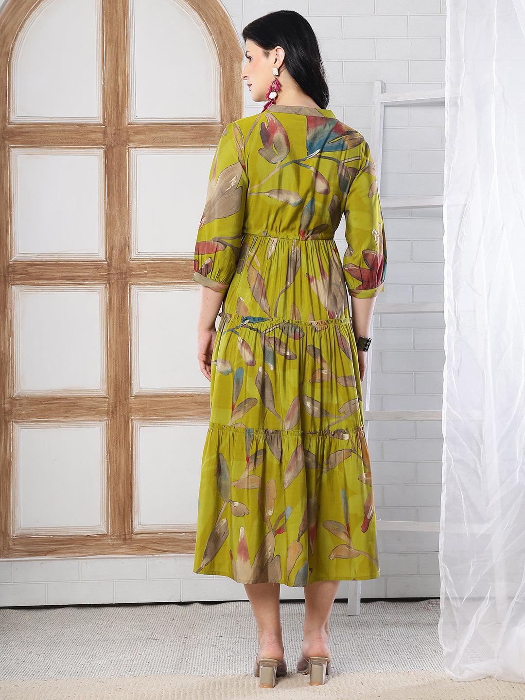 Mustard Yellow Floral Print Fit & Flare dress for Women | Claura Mustard Yellow Floral Print Fit & Flare dress for Women | Claura