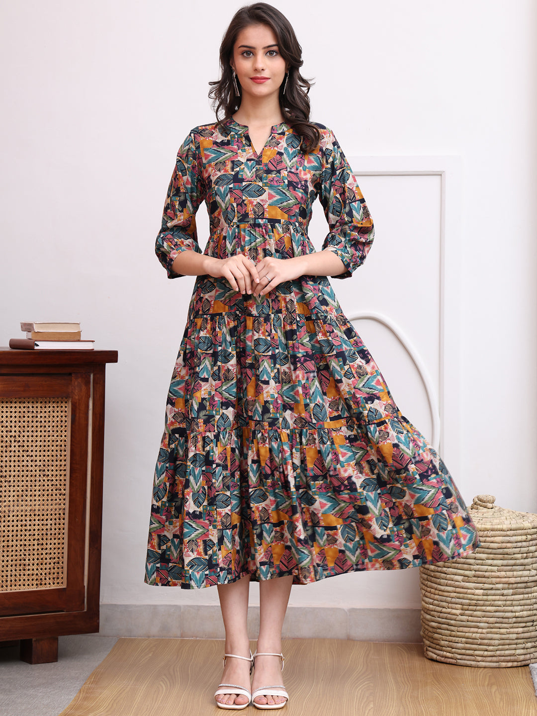 Multi Color Abstract Printed Chanderi Premuim Ethnic Dress