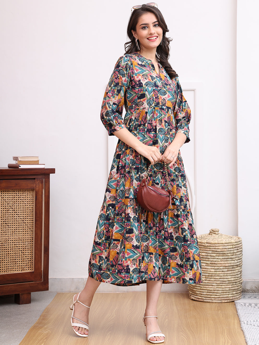 Multi Color Abstract Printed Chanderi Premuim Ethnic Dress