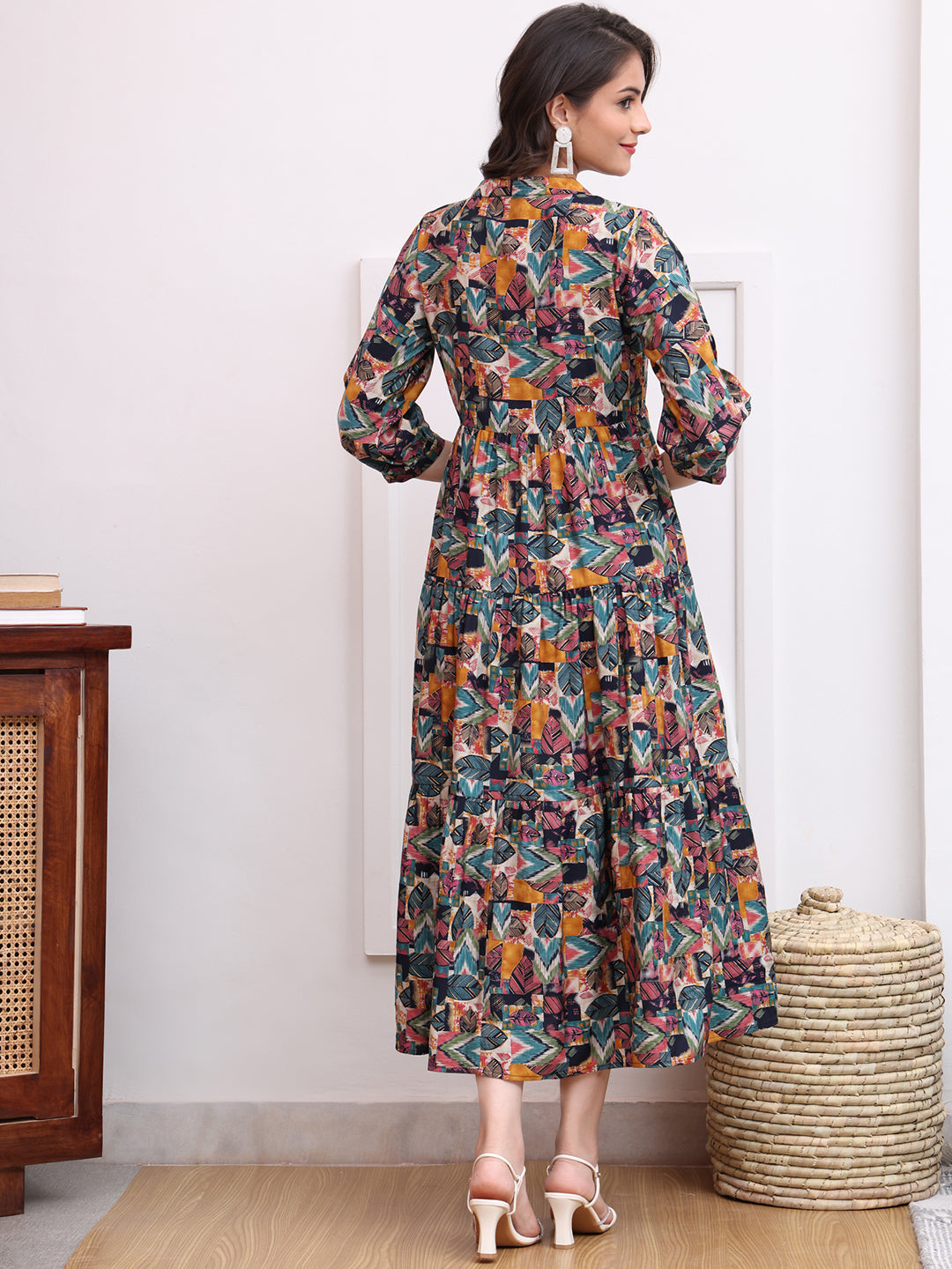 Multi Color Abstract Printed Chanderi Premuim Ethnic Dress