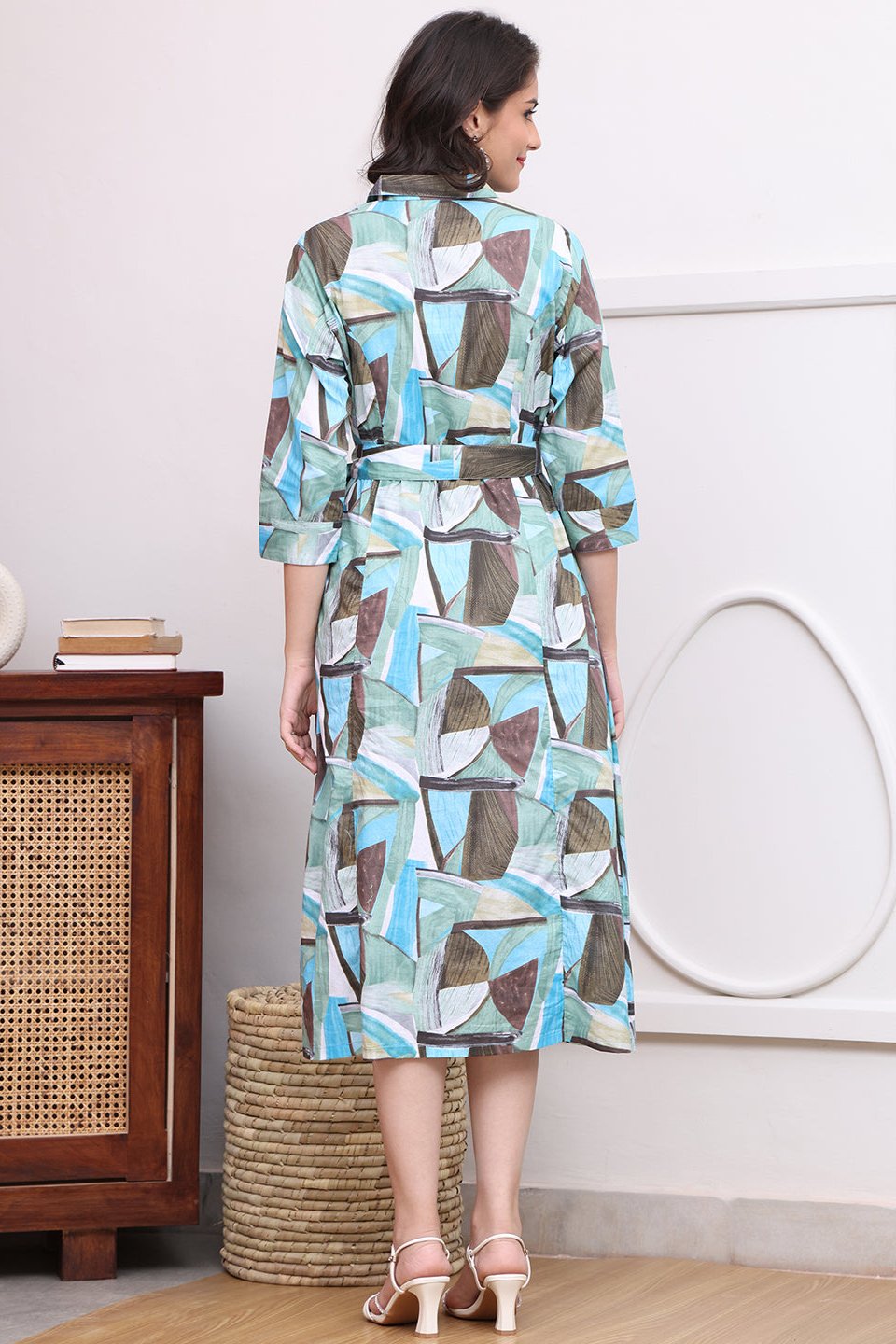 Blue Color Abstract Printed Cotton Ethnic Dress