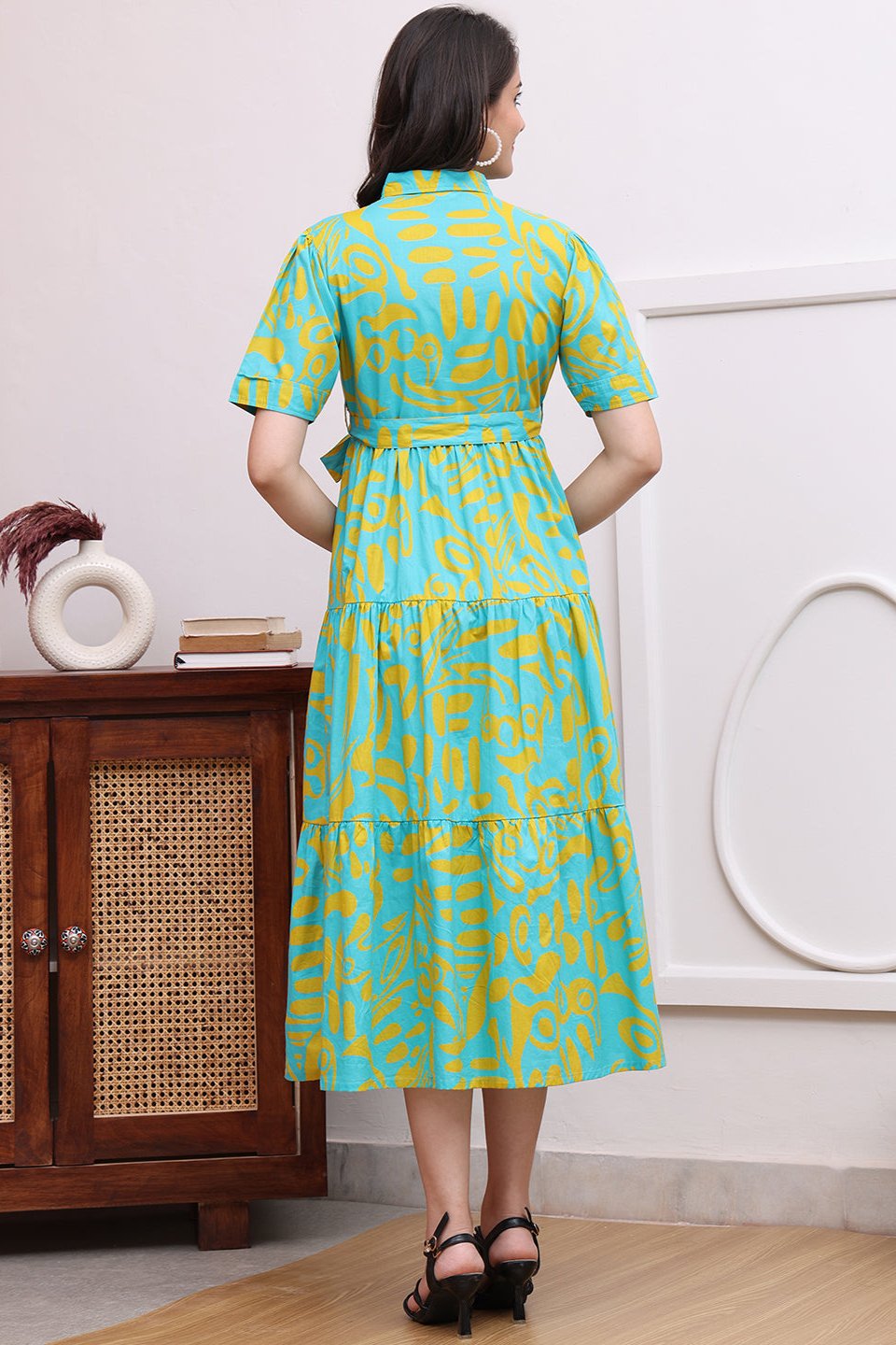 Blue Color Abstract Printed Cotton Ethnic Dress