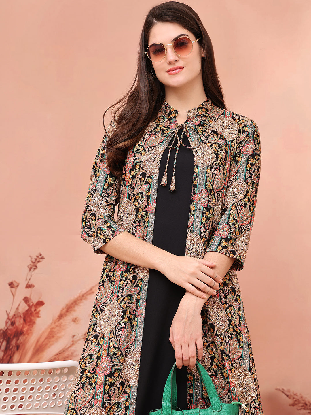 Black Colour Abstract Printed Viscose Rayon Dress For Women