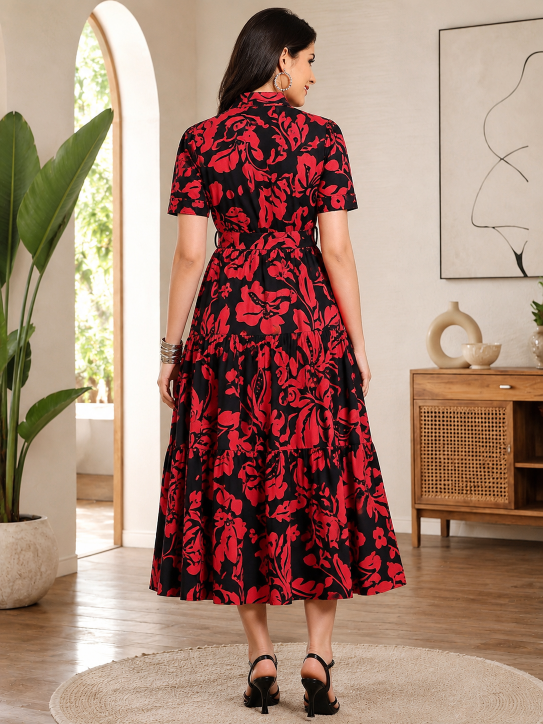 Black Cotton Floral Dress | Claura