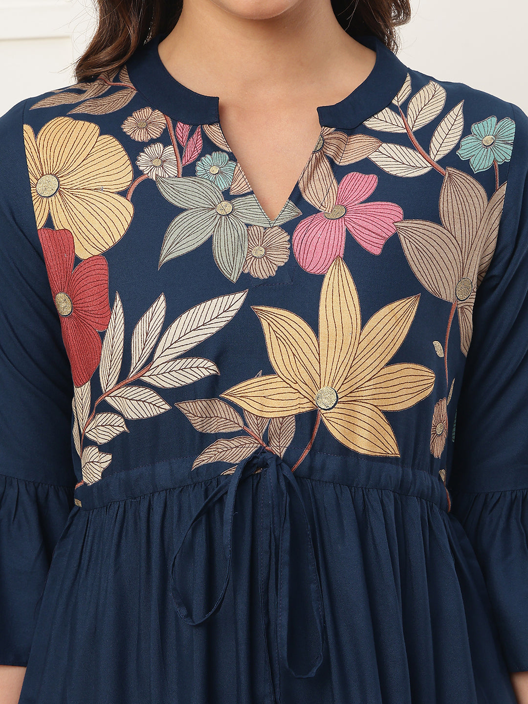 Blue Viscose Rayon Floral Printed Dress for Women | Claura