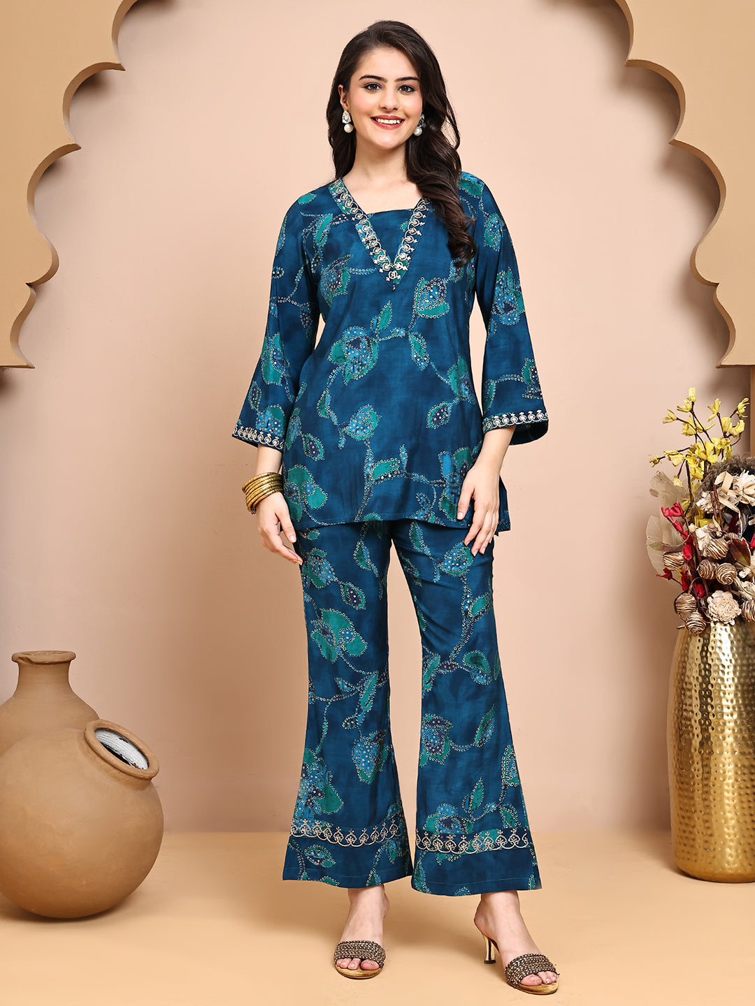 Blur Colour Abstract Printed Premium Chanderi Co-Ord Set for Women