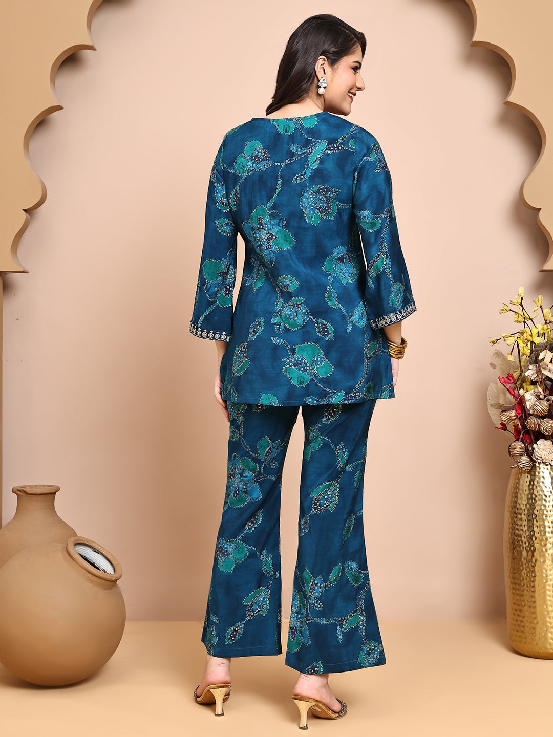 Blur Colour Abstract Printed Premium Chanderi Co-Ord Set for Women