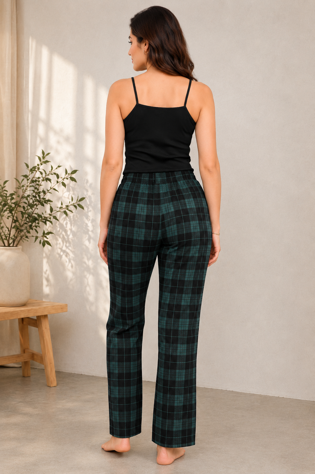 Green Solid Printed Checked Cotton Regular Fit Pyjama