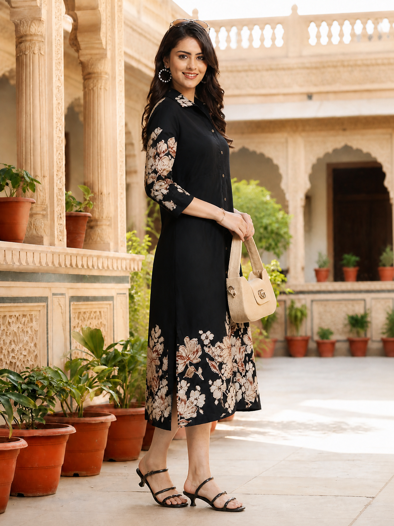 black lining dress Dresses for Women - Black Floral Chanderi Dress
