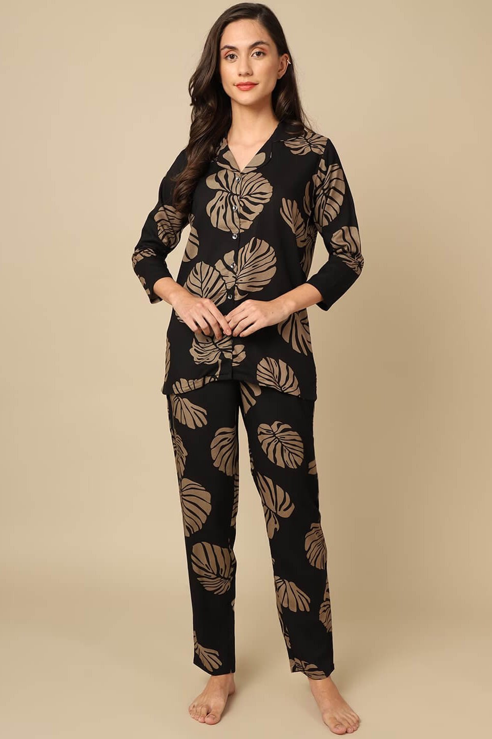 Black Abstract Nighty - V-Neck | Claura main image 0