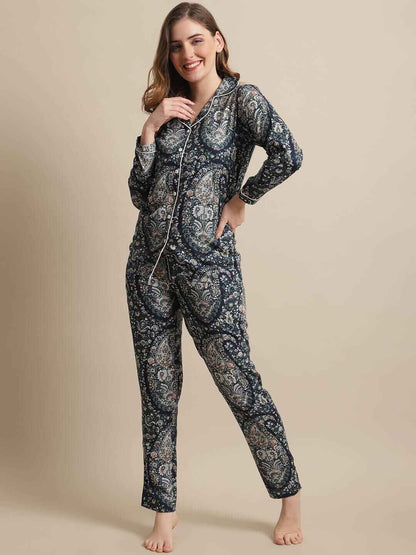 Blue Color Floral Printed Viscose Rayon Nightsuit For Women Claura Designs Pvt. Ltd. Nightsuit blue, Floral, Nightsuit, Rayon, Sleepwear