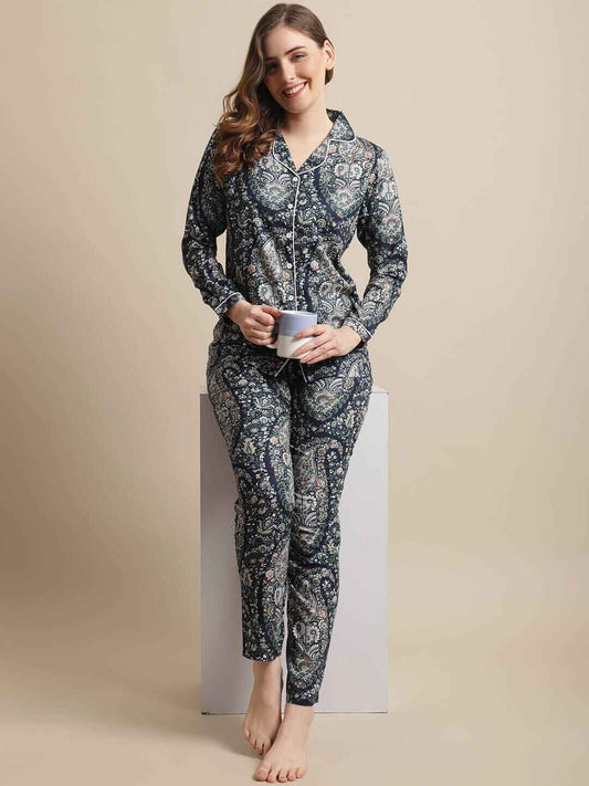 Blue Color Floral Printed Viscose Rayon Nightsuit For Women Claura Designs Pvt. Ltd. Nightsuit blue, Floral, Nightsuit, Rayon, Sleepwear