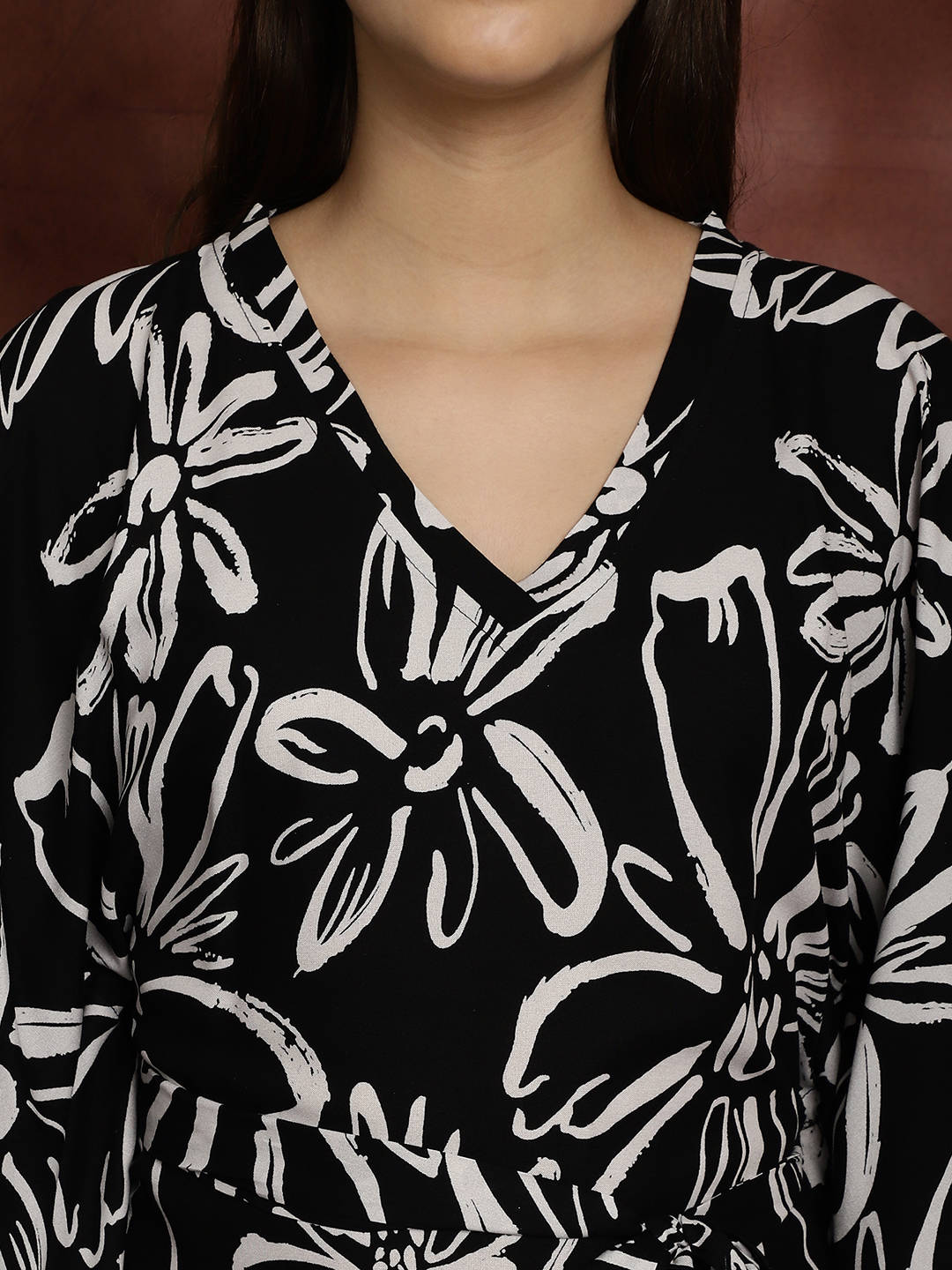 Black & White Floral Printed Viscose Rayon Nightdress Maxi Kaftan For Women Claura Designs Pvt. Ltd. Kaftan Black, Floral, kaftan, Kaftan_allsizes, Nightdress, Printed, Rayon, Short Sleeves, Sleepwear, V-Neck