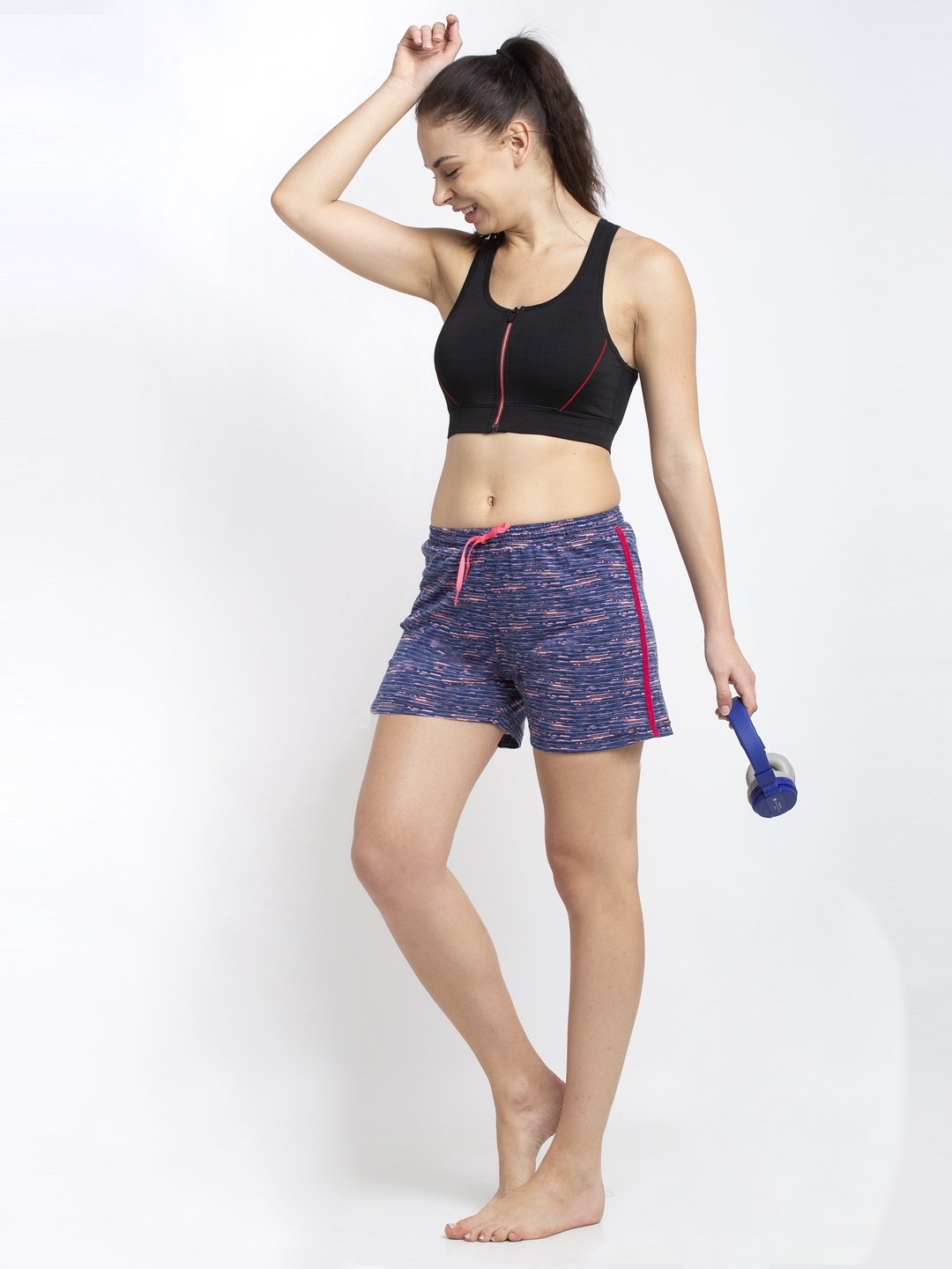 Blue Solid Printed Cotton Shorts Claura Designs Pvt. Ltd. Lounge Shorts blue, Cotton, Loungeshort_size, Rayon, Shorts, Women