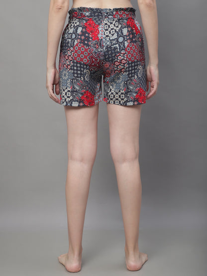 Grey Color Abstract Printed Viscose Rayon Shorts For Woman Claura Designs Pvt. Ltd. Lounge Shorts Abstract, Grey, Lounge Short, Loungeshort_size, Printed, Rayon, Shorts
