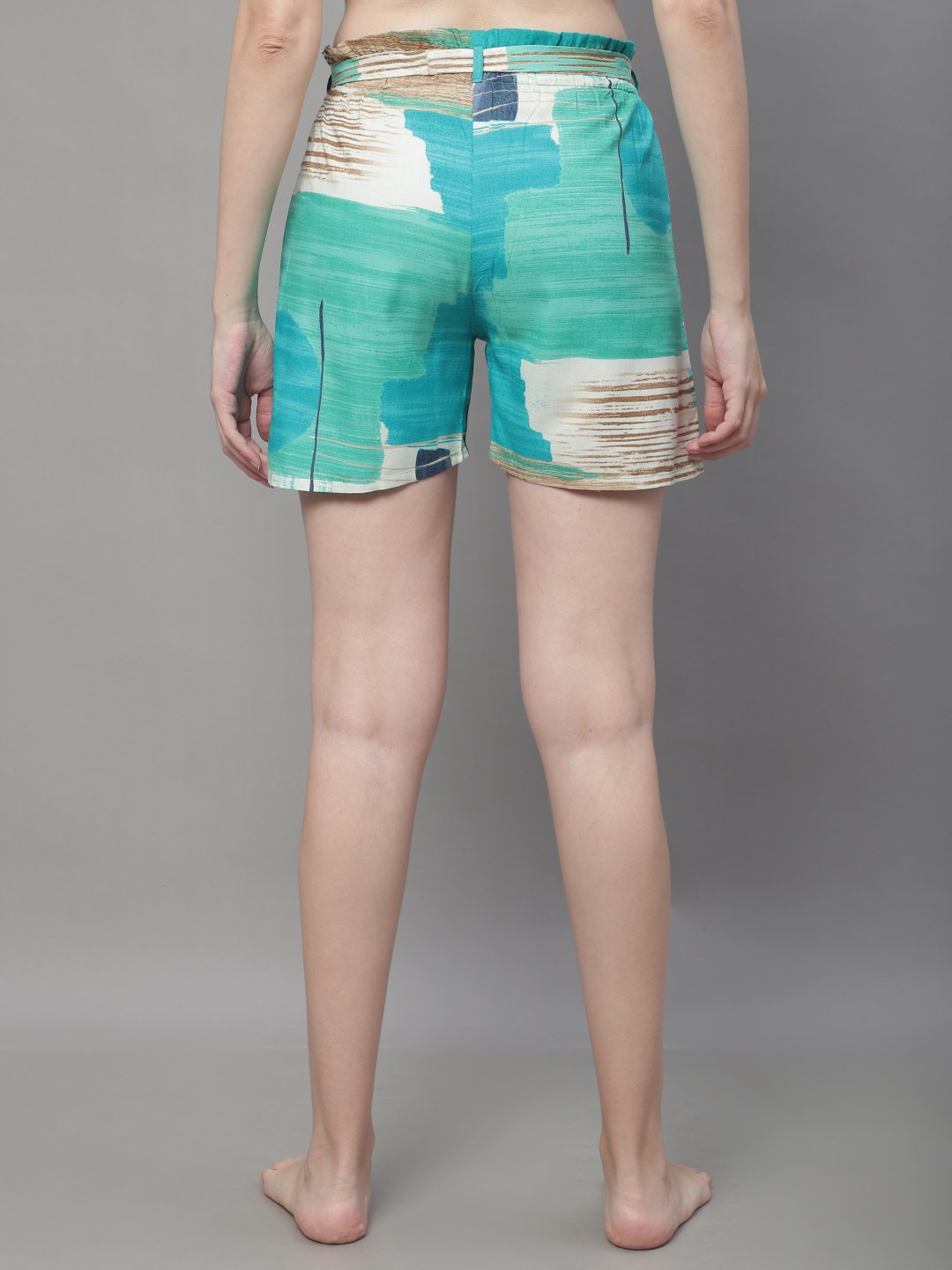 Green Color Abstract Printed Viscose Rayon Shorts For Woman Claura Designs Pvt. Ltd. Lounge Shorts Abstract, Green, Lounge Short, Loungeshort_size, Printed, Rayon, Shorts