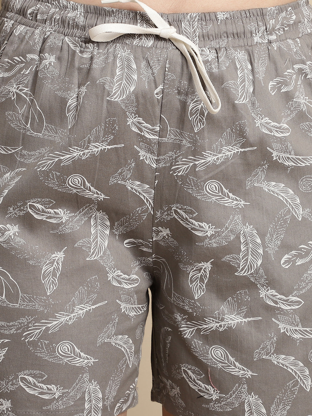 Grey Color Abstract Printed Viscose Rayon Shorts For Women Claura Designs Pvt. Ltd. Lounge Shorts Abstract Printed, Grey, Lounge Short, Loungeshort_size, Printed, Rayon, Shorts