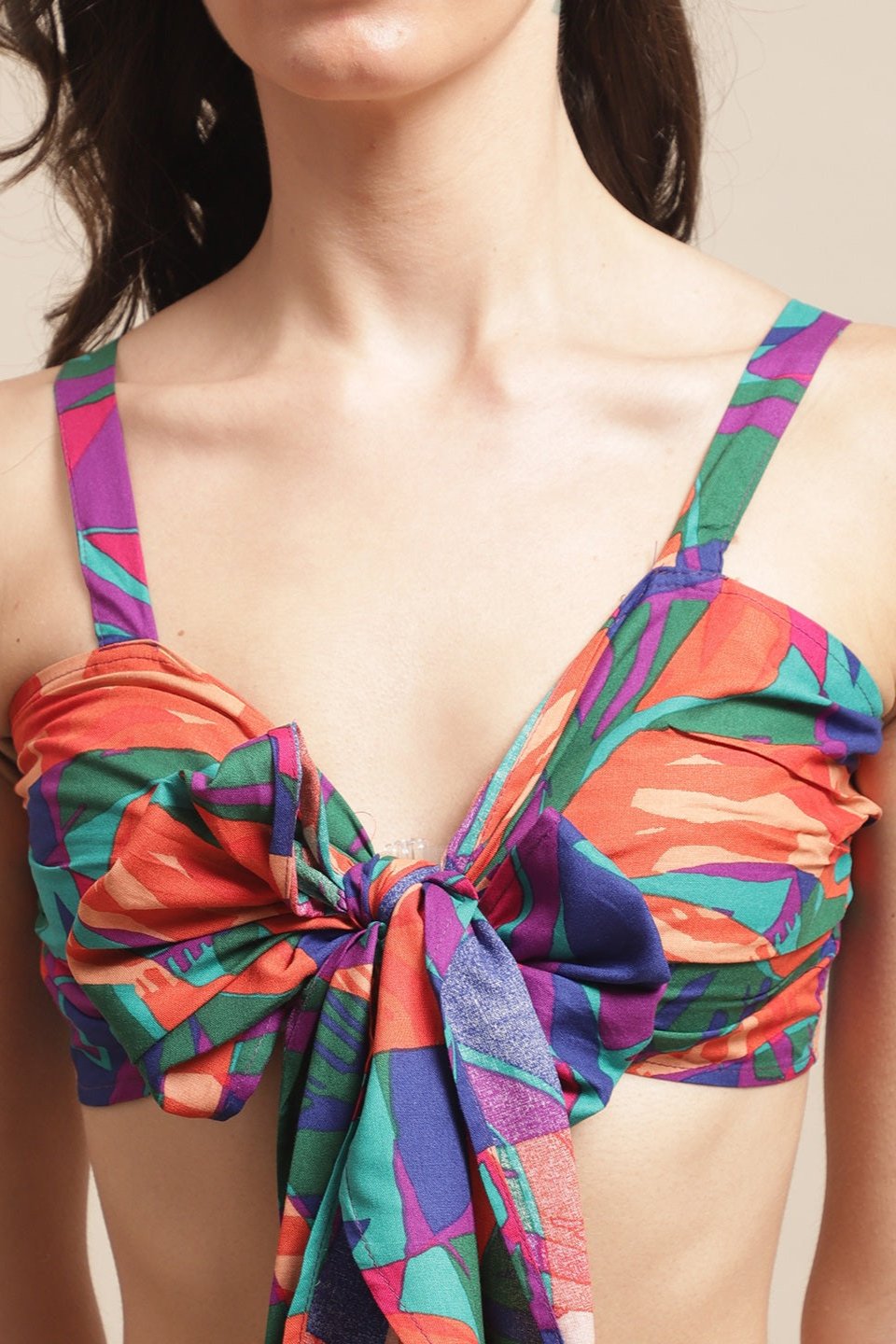 Close-up of Viscose Rayon Fabric on Multi-Color Beach Dress