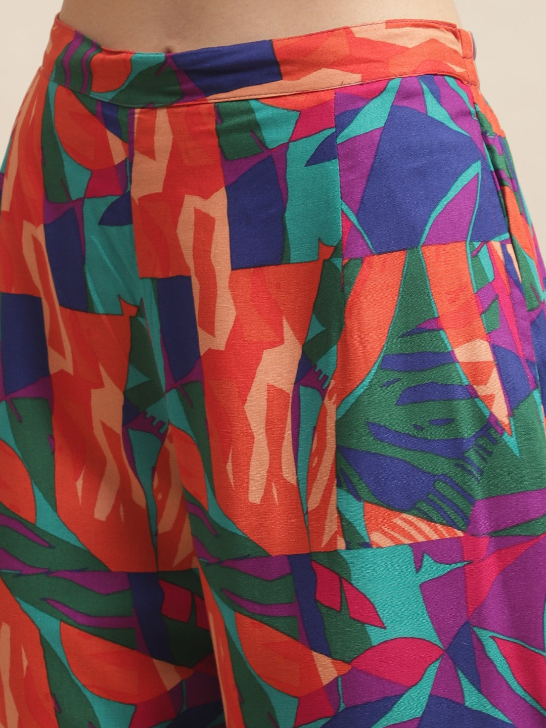 Multi Color Abstract Printed Viscose Rayon Pyjama & Top  Beachwear For Woman Claura Designs Pvt. Ltd. Beachwear Beachwear, Beachwear_size, Coverup, multi color, Rayon, Swimwear
