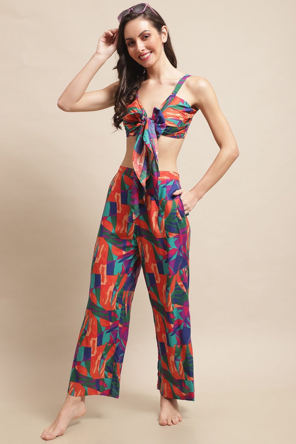 Woman wearing Multi-Color Printed Beach Dress for Women