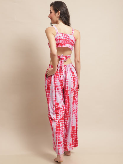 Pink Color Tie and Dye Viscose Rayon Pyjama & Top  Beachwear For Woman Claura Designs Pvt. Ltd. Beachwear Beachwear, Beachwear_size, Coverup, Pink, Swimwear, tie and dye