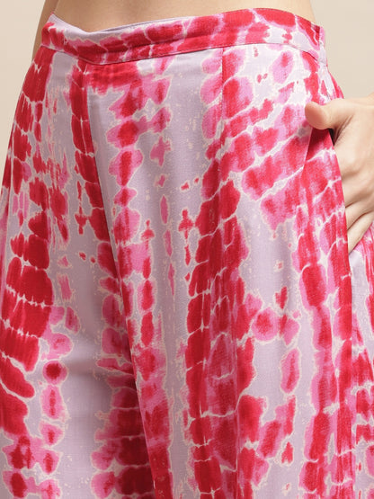 Pink Color Tie and Dye Viscose Rayon Pyjama & Top  Beachwear For Woman Claura Designs Pvt. Ltd. Beachwear Beachwear, Beachwear_size, Coverup, Pink, Swimwear, tie and dye