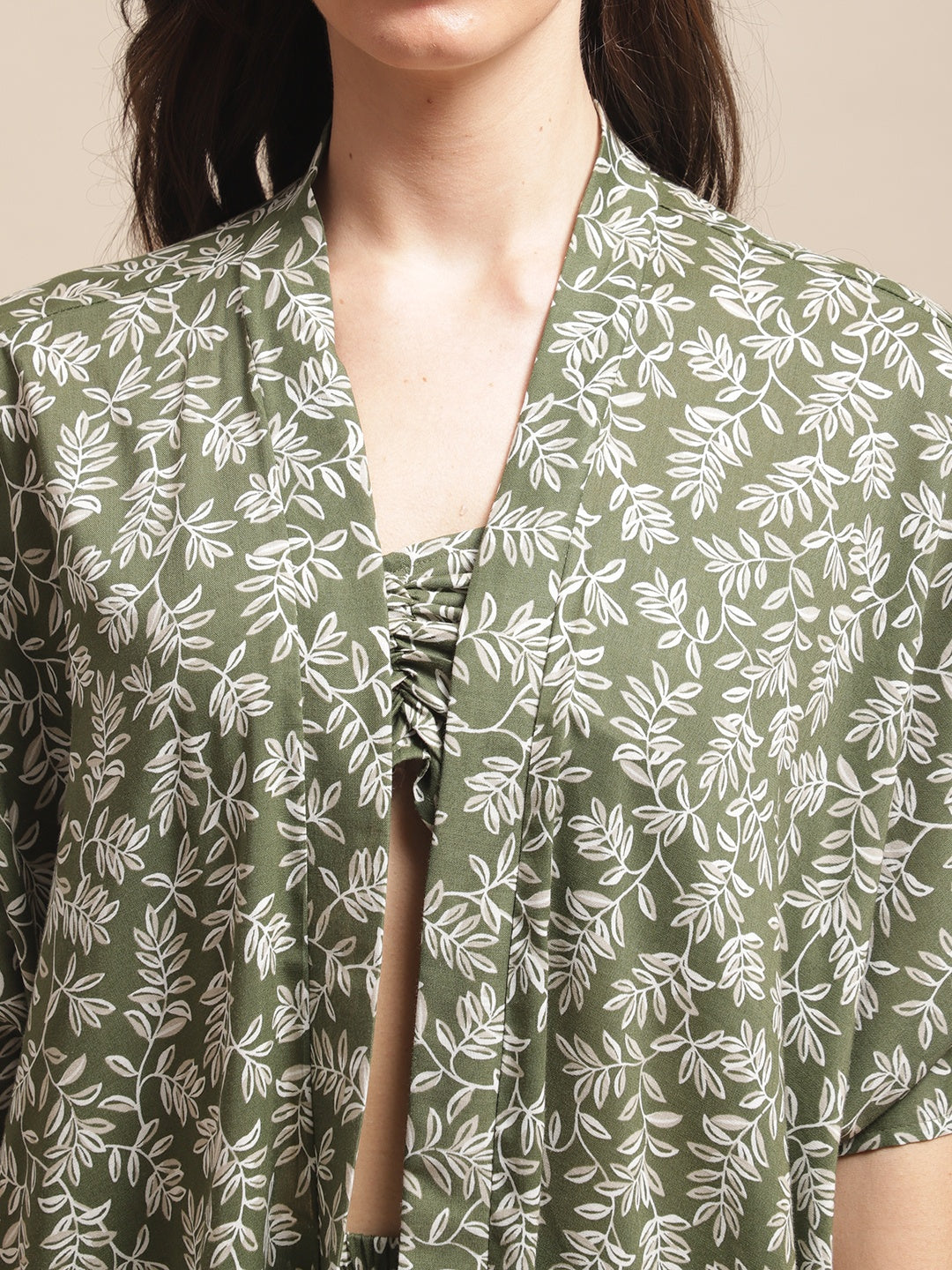 Green Color Floral Printed Viscose Rayon 3 pcs Coverup Set With Robe Beachwear For Woman Claura Designs Pvt. Ltd. Beachwear Beachwear, Beachwear_size, Coverup, Floral, Green, Printed, Rayon, Swimwear